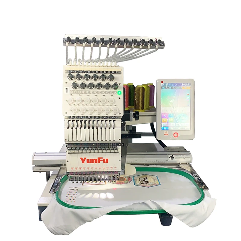 Big Sale!!! Single Head 12/15 Needles 1200 RPM  China Factory YUNFU Embroidery Machine Computerized Computer Embroidery Machines