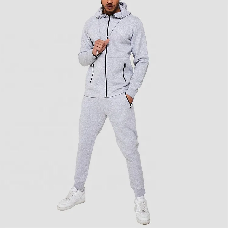 Custom Performance Drawstring Breathable Gym Full Zip Up Athletic Plain Zipper Pocket Sweat Suit Cotton Polyester Tracksuit Men