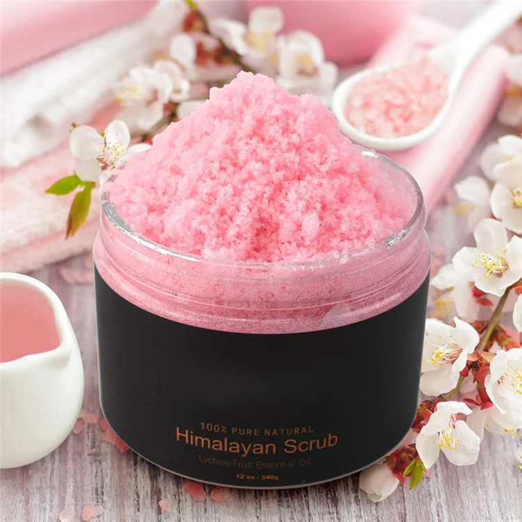 
Newest Natural Organic Private Label Skin Pink Fruits face Body Himalayan Salt Scrub 