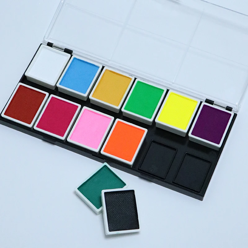 Professional Water activated 12 uv neon color private logo fluorescent face body paint palette body painting supplies