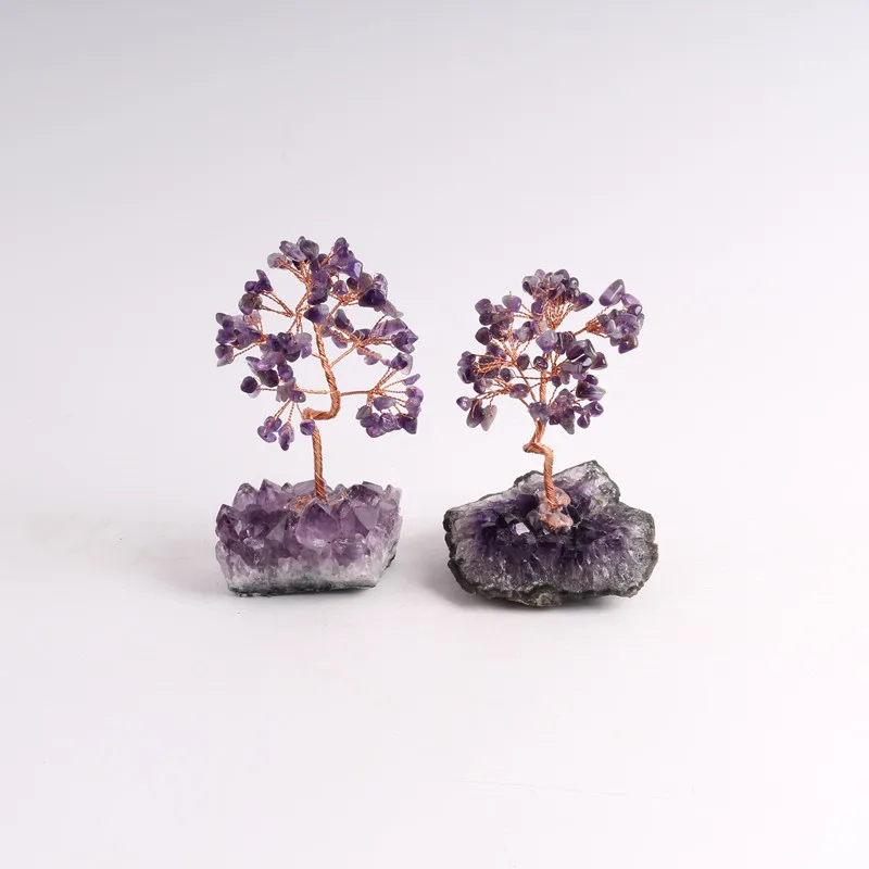 Amethyst Crystal Tree with Amethyst Cluster Base Copper Wire Healing Crystal Money Bonsai Tree for Feng Shui