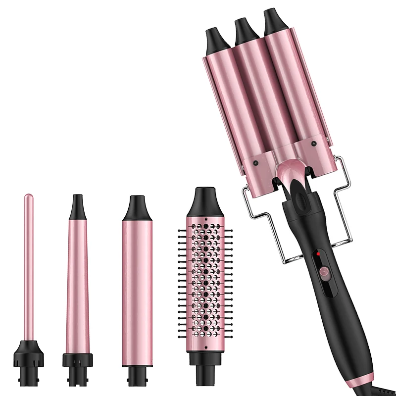 SMET Professional Curling Iron Interchangeable 3 Barrel Curler with Ceramic Tourmaline 5 in 1 Wand Curling Iron