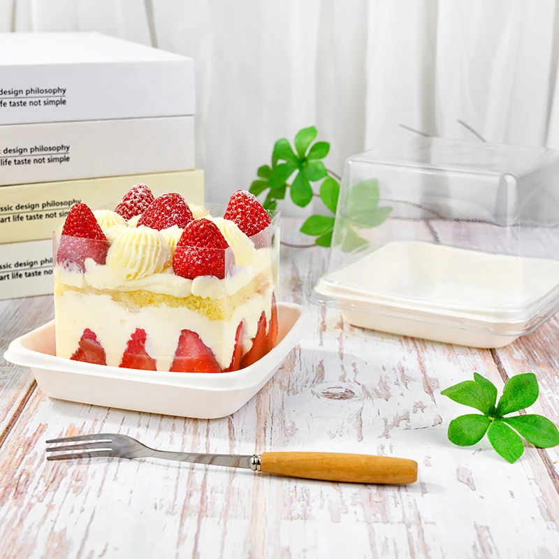 BRC Clear Cheese Cake Take Away Large Cake Slice Square Container Tiramisu Dessert PET Box with Clear Lids