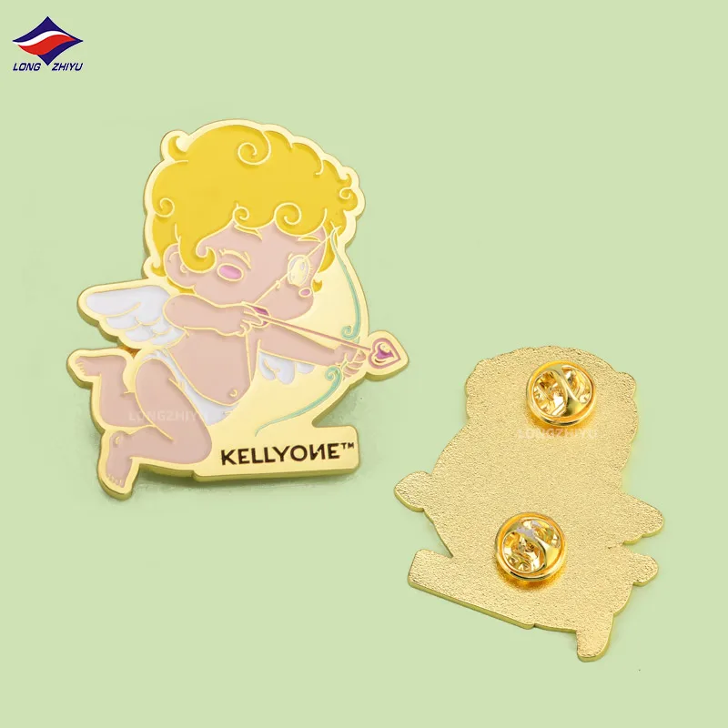Longzhiyu metal cartoon badges manufacturer custom hard enamel pins wholesale zinc alloy angel badges