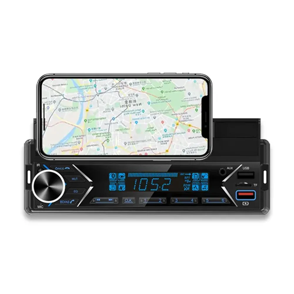 New Style 12V Universal Car MP3 Player Single Din FM Radio With Phone Holder Colorful Lights Double USB BT TF AUX Music Player