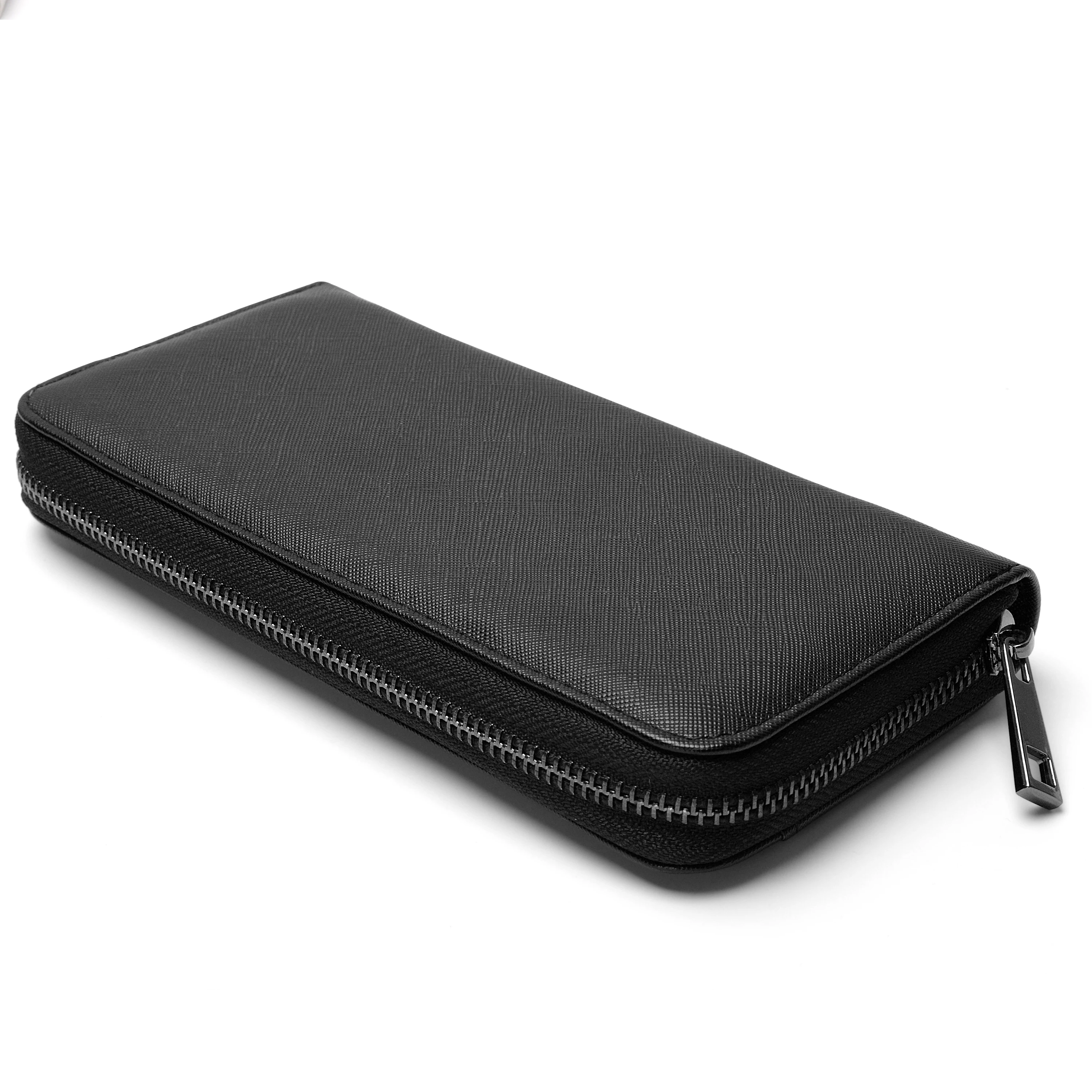 Wholesale Custom Vintage Genuine Leather Clutch Long Wallet with Zipper Closure RFID Feature for Travel Card Storage