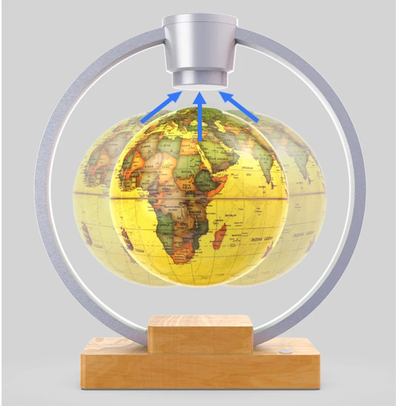 Kinglobe Retro Golden Magnetic levitation floating globe with light rotating world map tellurion magntique floating globe