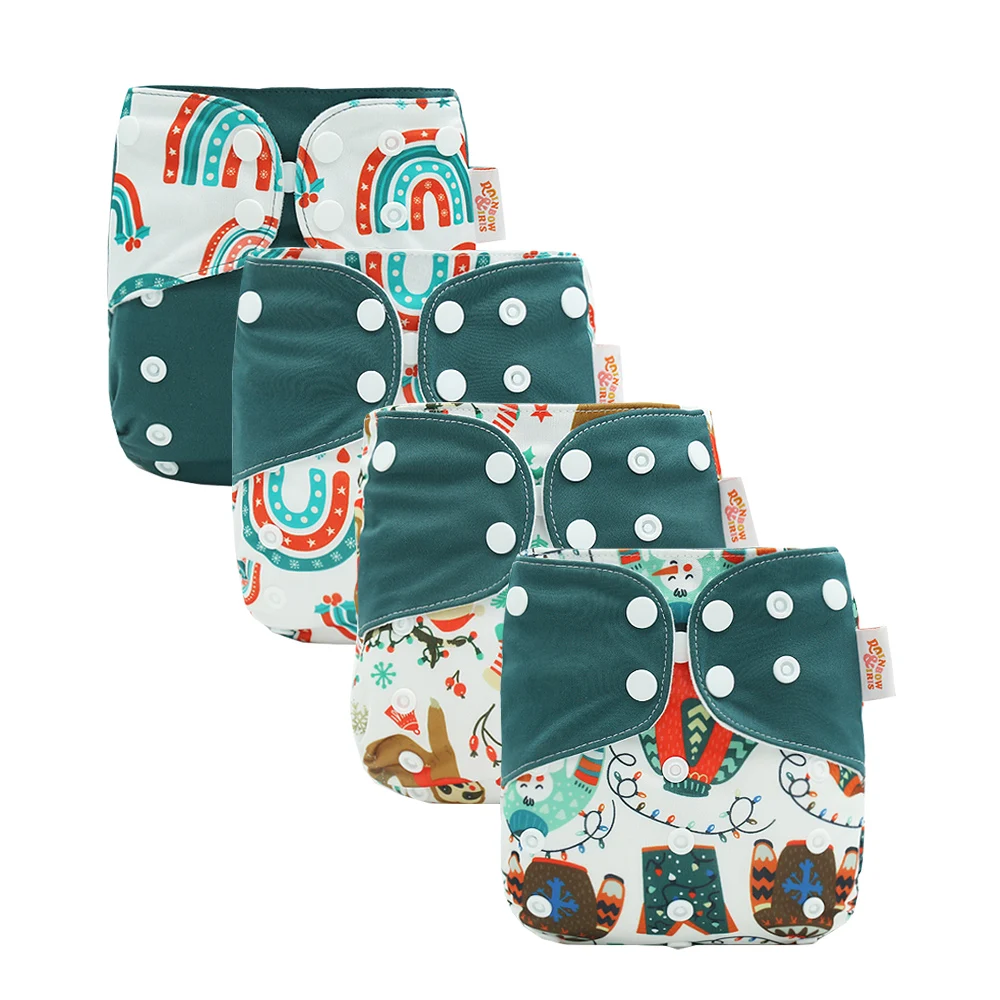 Adjustable Reusable Eco-friendly Baby Cloth Diaper Waterproof Printed Suede Cloth 4 Pcs / Set