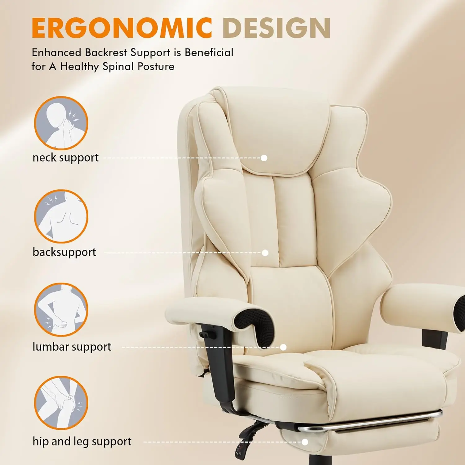 White Heating Executive 6-Point Massage Office Desk Chair Leather Computer Chair with Adjustable Armrest and Footrest