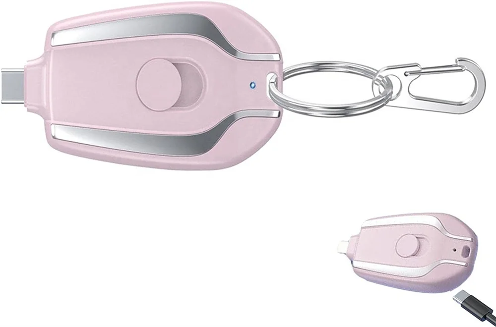 Black Pink Keychain Portable Charger for smart Phone 1500mAh Mini Power Emergency Pod External Fast Charging Power Bank Battery