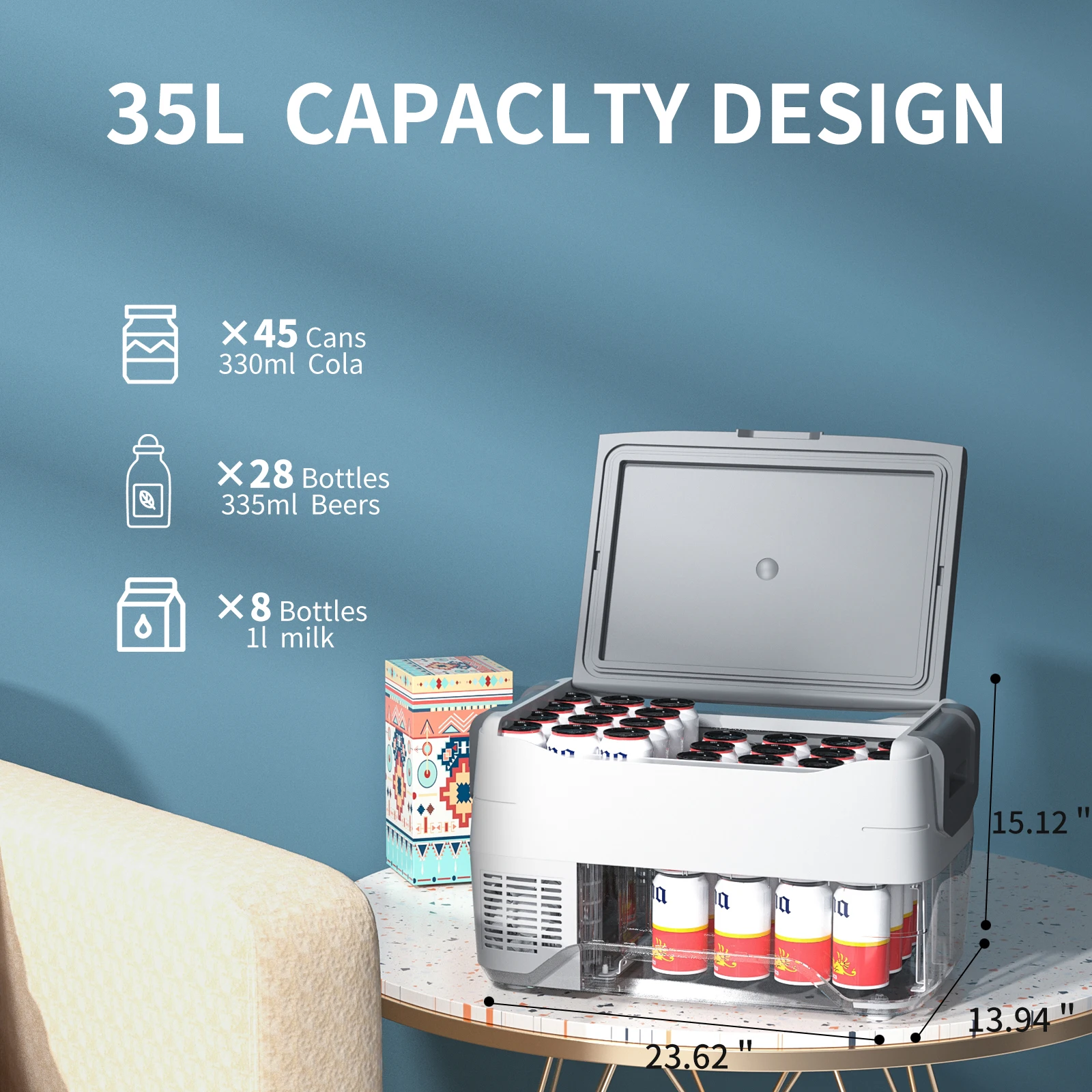 50L Cooler Box Car Refrigerator Car Fridge Refrigerator Travel Cooler  For Vehicles