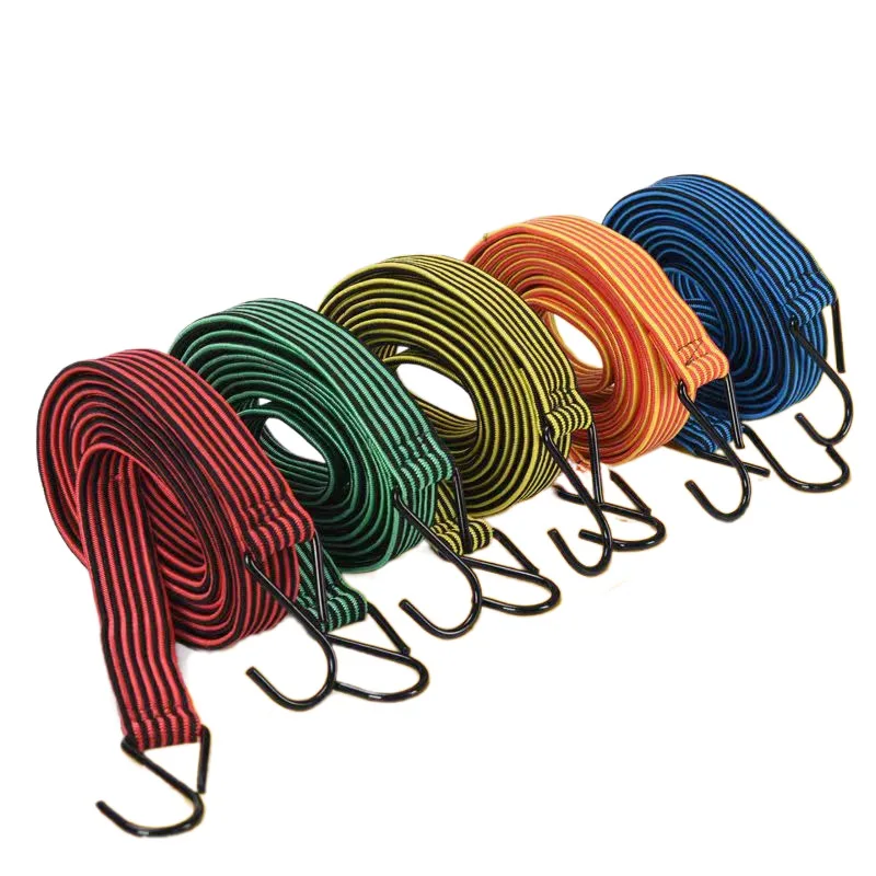 Mountain Bike Outdoor Elastic Motorcycle Express Long Hook Latex Luggage Pull Cargo Flat Carabiner Rope Bungee Cord Strap