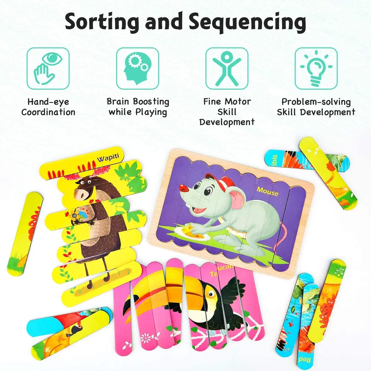 Wooden Jigsaw Puzzles Pattern Blocks Sorting and Stacking Toys Peg Puzzle Preschool Montessori Educational Toys