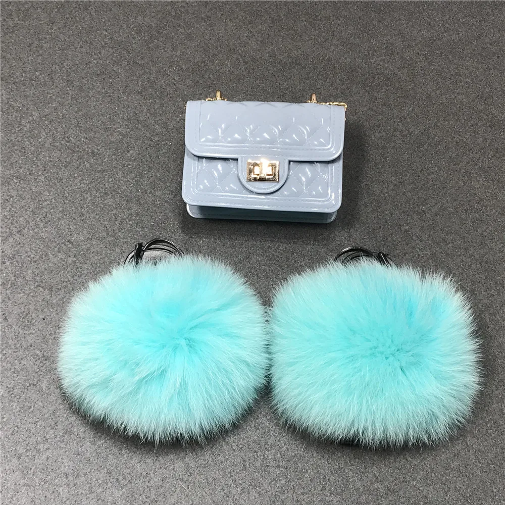 
Kids Fur Slippers Jelly Bag Purse Set Fluffy Fur Slides Handbag with Slides Real Fox Fur Slides Children Shoulder Bag Wholesale 