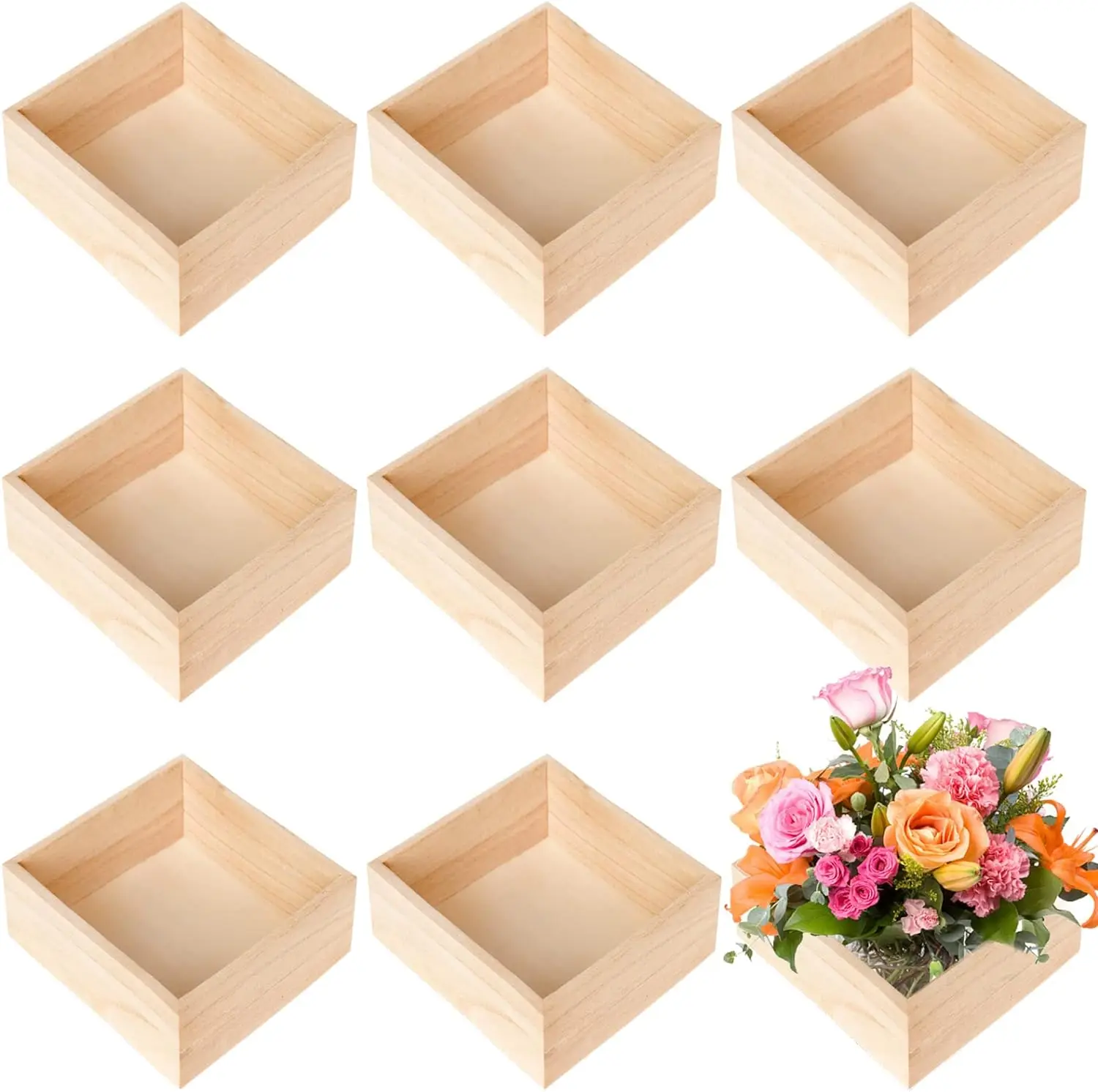 10Pack 6x6 Inch Pine Wood Crafts Wood Crate Gift Boxes Unfinished Square Small Wooden Box for Wall Signs or Decoration gifts