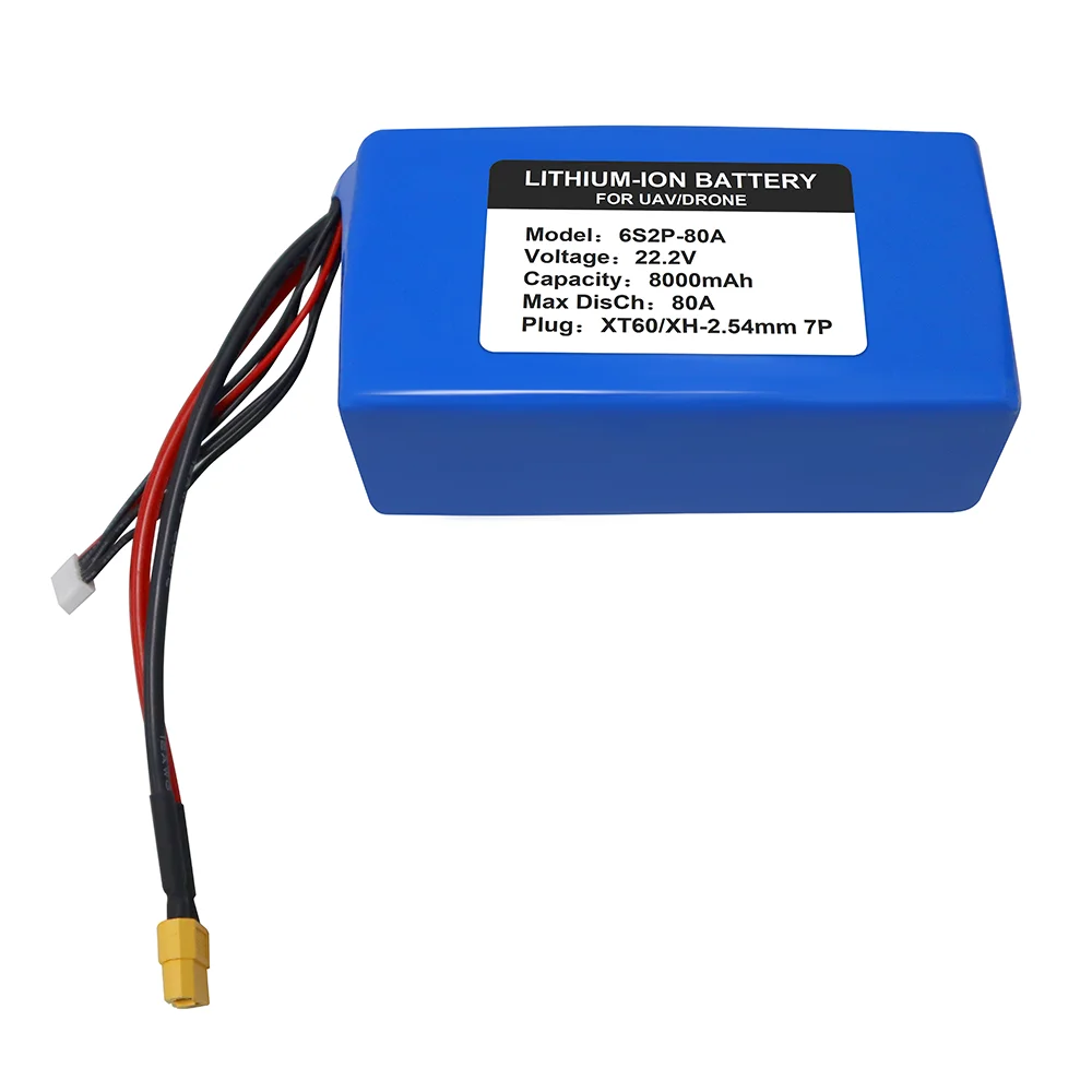 Liitokala 22.2V 8000mah 10C 80A discharge drone battery, drone battery pack XT60, XT90, customized battery pack 6S2P 21700.