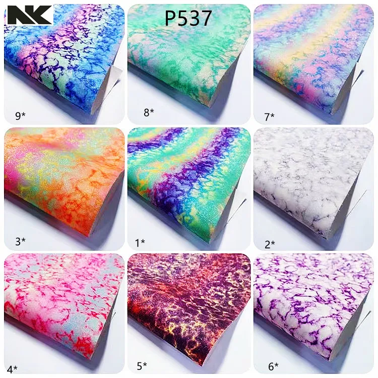 P537 Fine Glitter Rainbow Marble PU Leather for Handbags Accessories Phone Case Craft Supplies