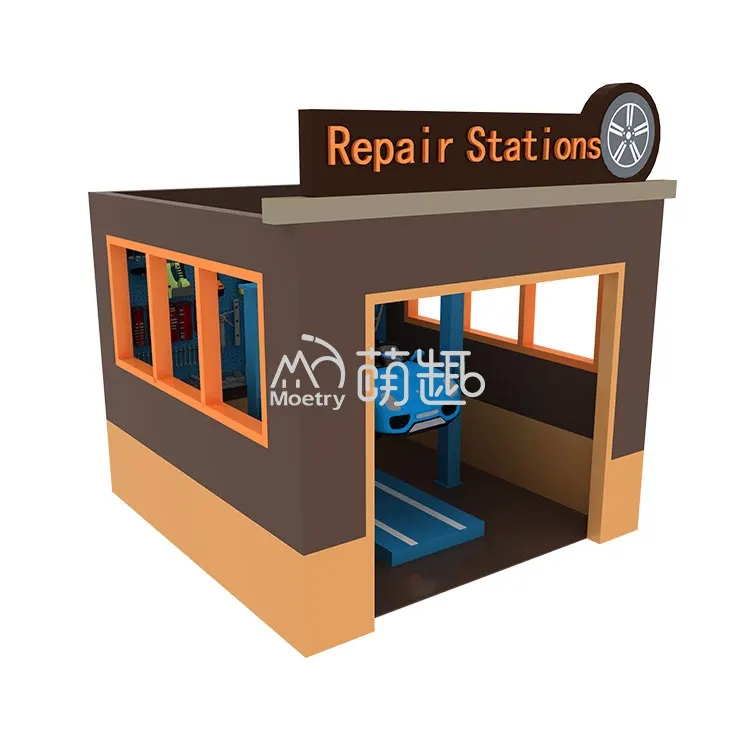 Moetry Pretend City Indoor Playground Kids Mini Car Repair Shop Soft Play House for Indoor Amusement Park Kidzania Preschool
