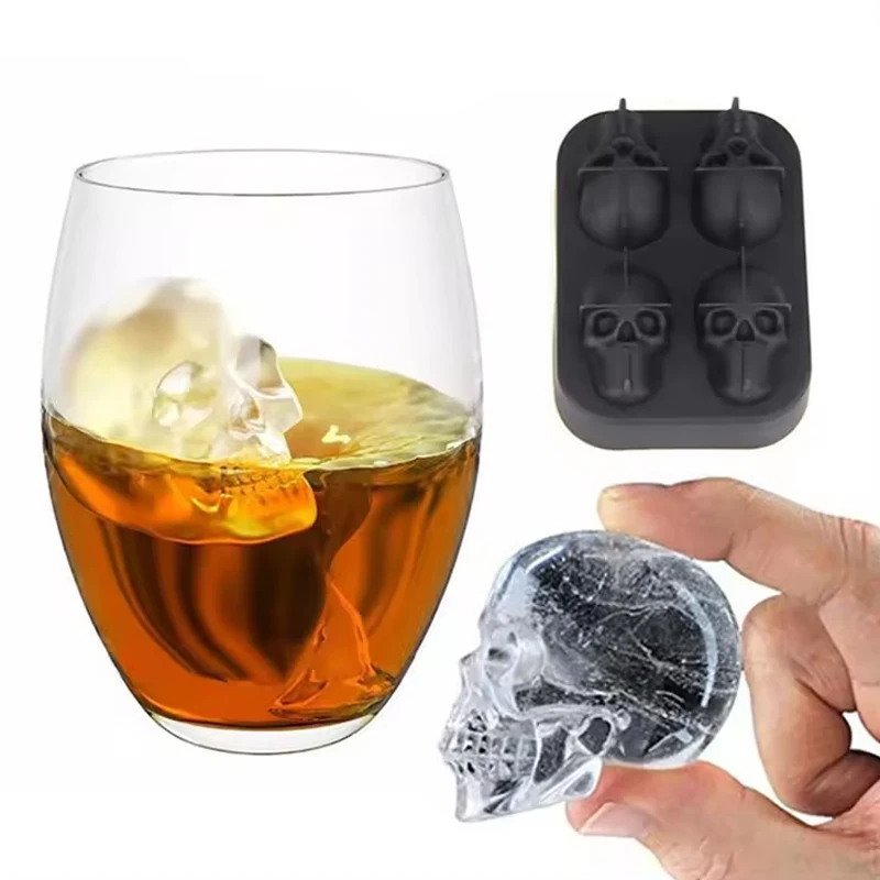 Wholesale Food Grade Silicone Halloween 4 Compartment 3D Silicone Ice Cube Tray with Lid Silicone Ice Cube Moulds