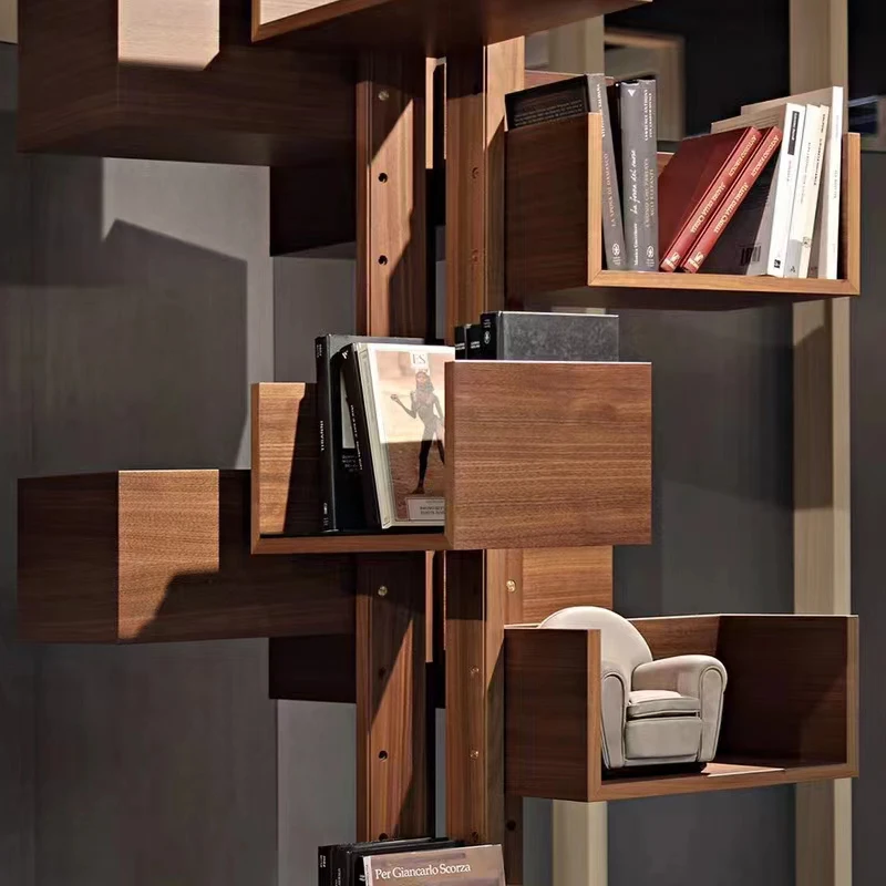 North American black walnut rotating bookshelf 360 degree rotating bookcase minimalist home living room book storage racks