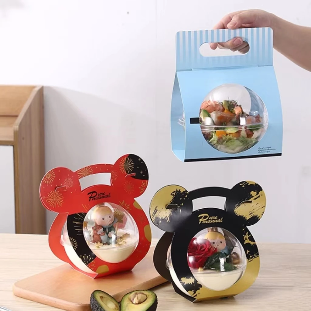 Mini Cute Dessert Mousse Ball Box Shaped Plastic Packaging takeaway Transparent Round Cake Box