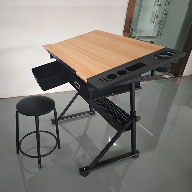 Adjustable Height Engineering Tiltable Drafting Desk Architecture Drawing Table With Drawer
