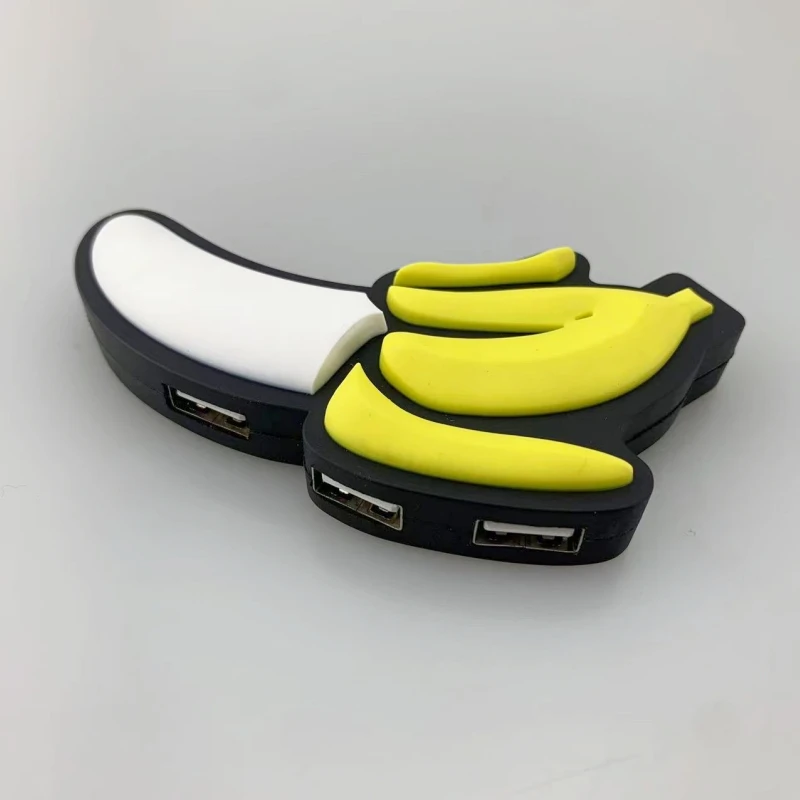 Cartoon Banana Shaped 4 Ports USB 2.0 HUB Docking Station Data Transfer Expander for USB Drives, Card Readers