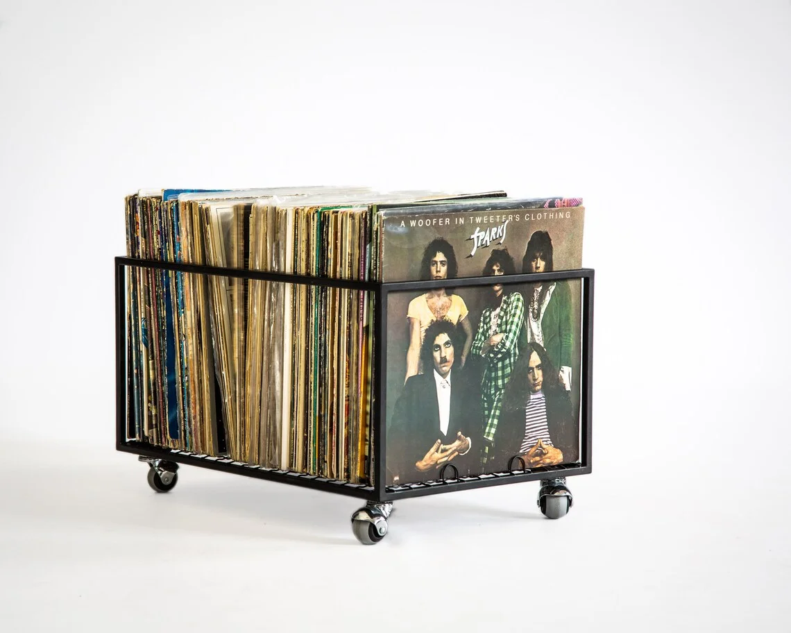 Rotating Lp Vinyl Record Display Holder Metal Album Record Storage Rack with Wheels