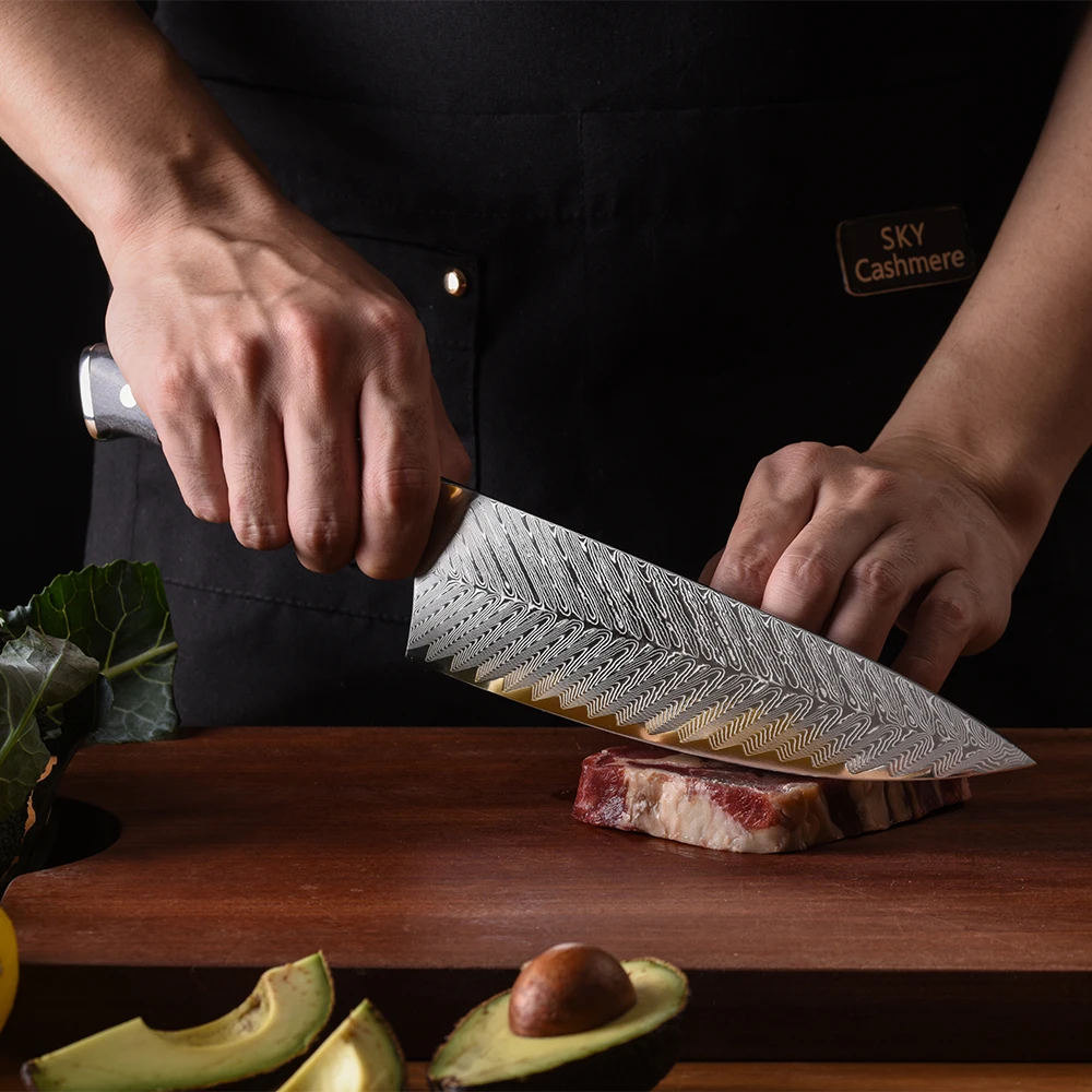 Custom Logo Wooden Handle Knife Professional 67layers VG10 Steel Super Core Damascus Chef Knife with Wooden Handle