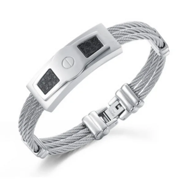 Best Price Retro Bangle Men Titanium Steel Twisted Gold Cable Bicolor Wire Bangle Bracelet With Genuine Leather