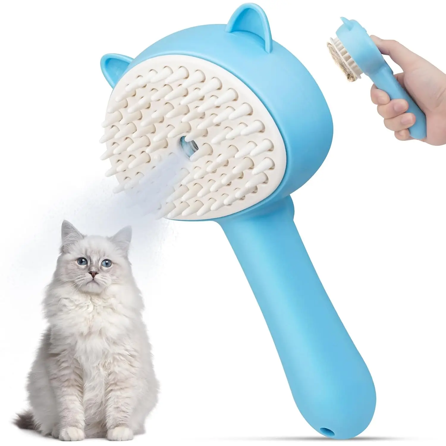 Cat Steam Brush 3 in 1 Pet Hair Grooming Tool Supply for Shedding With Soft Silicone Bristle Release Button for Short Hair Cats