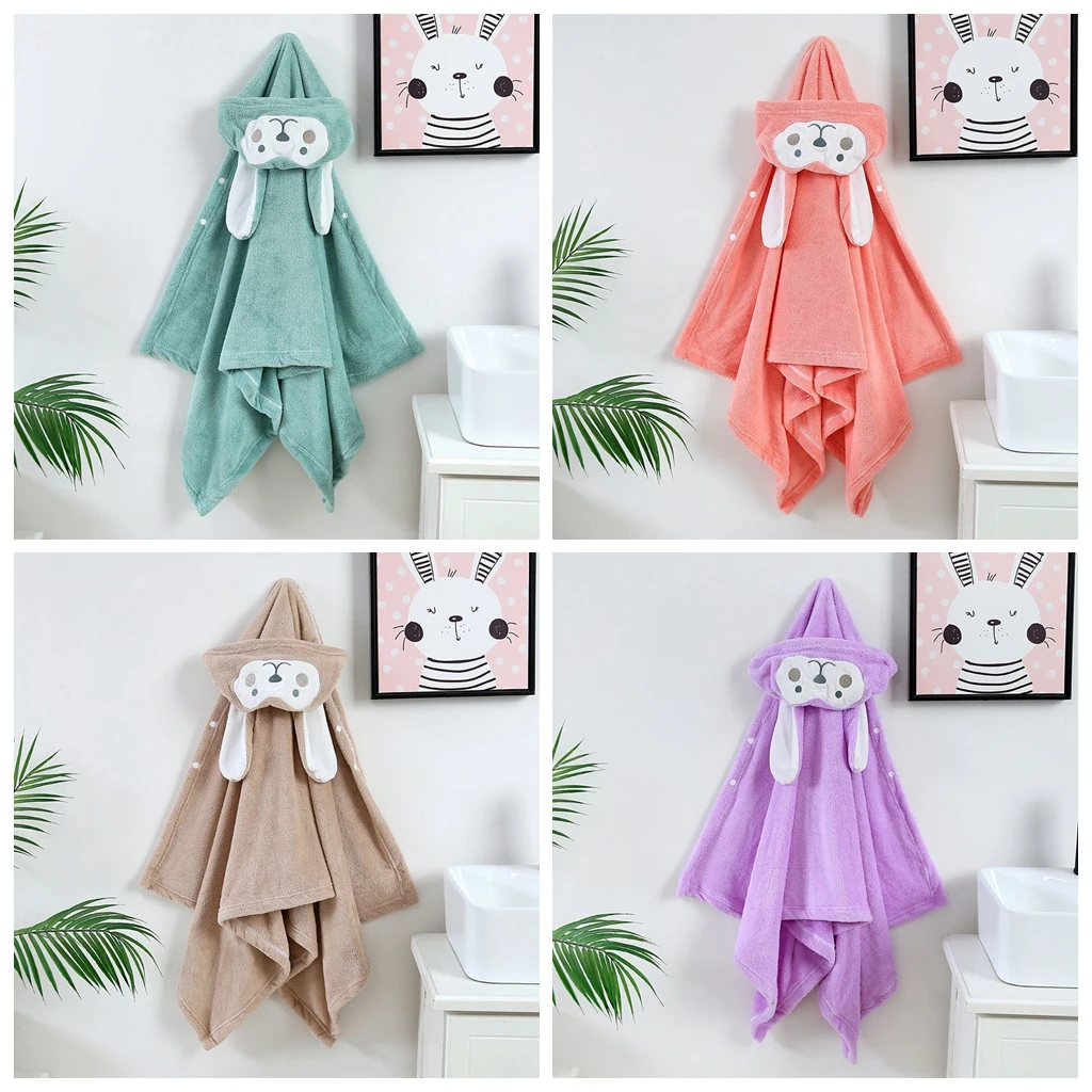 Wholesale High quality microfiber kids bathrobe coral velvet robe girl boy custom wearable bath towel for hotel pool use