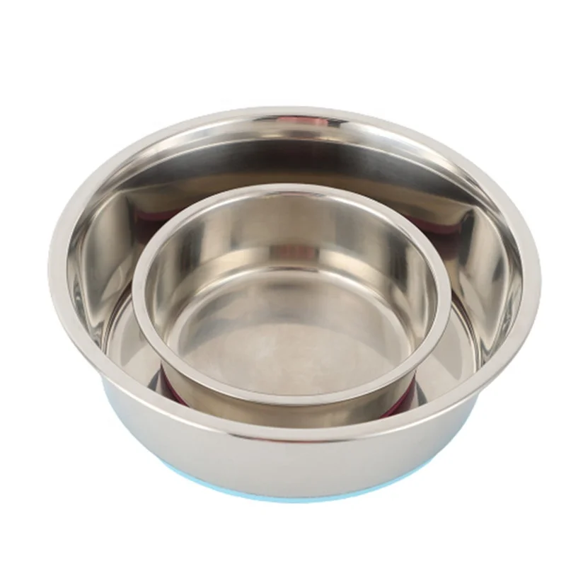 Spot wholesale hot sale high quality personalized stainless steel dog feeders pet raised dish dog bowl plate with silicone