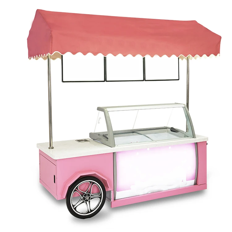 Commercial Refrigeration Equipment Mobile Rolled Ice cream Cart with Wheels