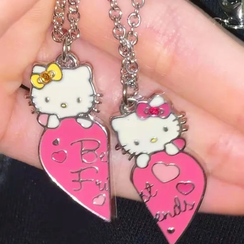 Милый мультфильм Hello Kitty кулон ожерелья для девочек Любовь Сердце сращивания пара ожерелье на День Святого Валентина подарки ювелирные изделия