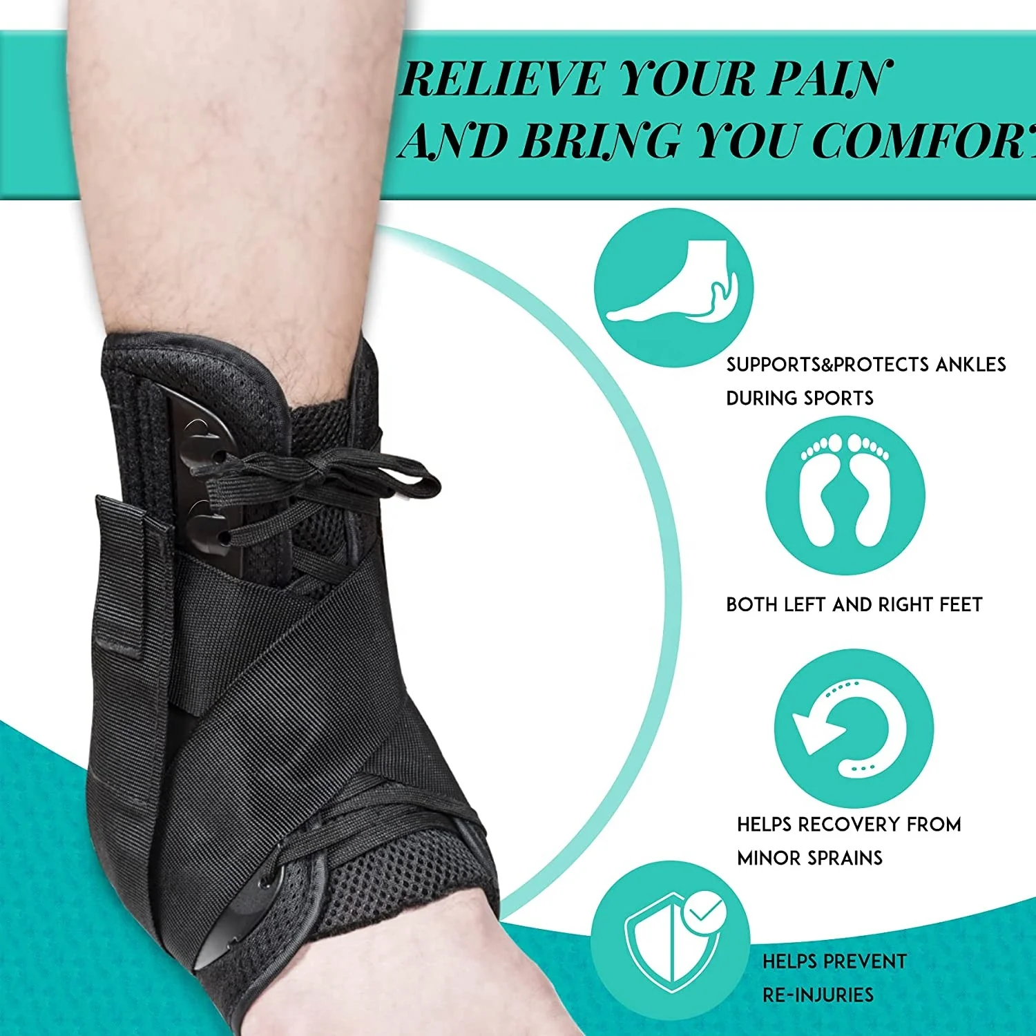 New Update Ankle Brace for Women & Men Lace Up Braces with Stabilizers Perfect Fit of Stabilizer Sprains