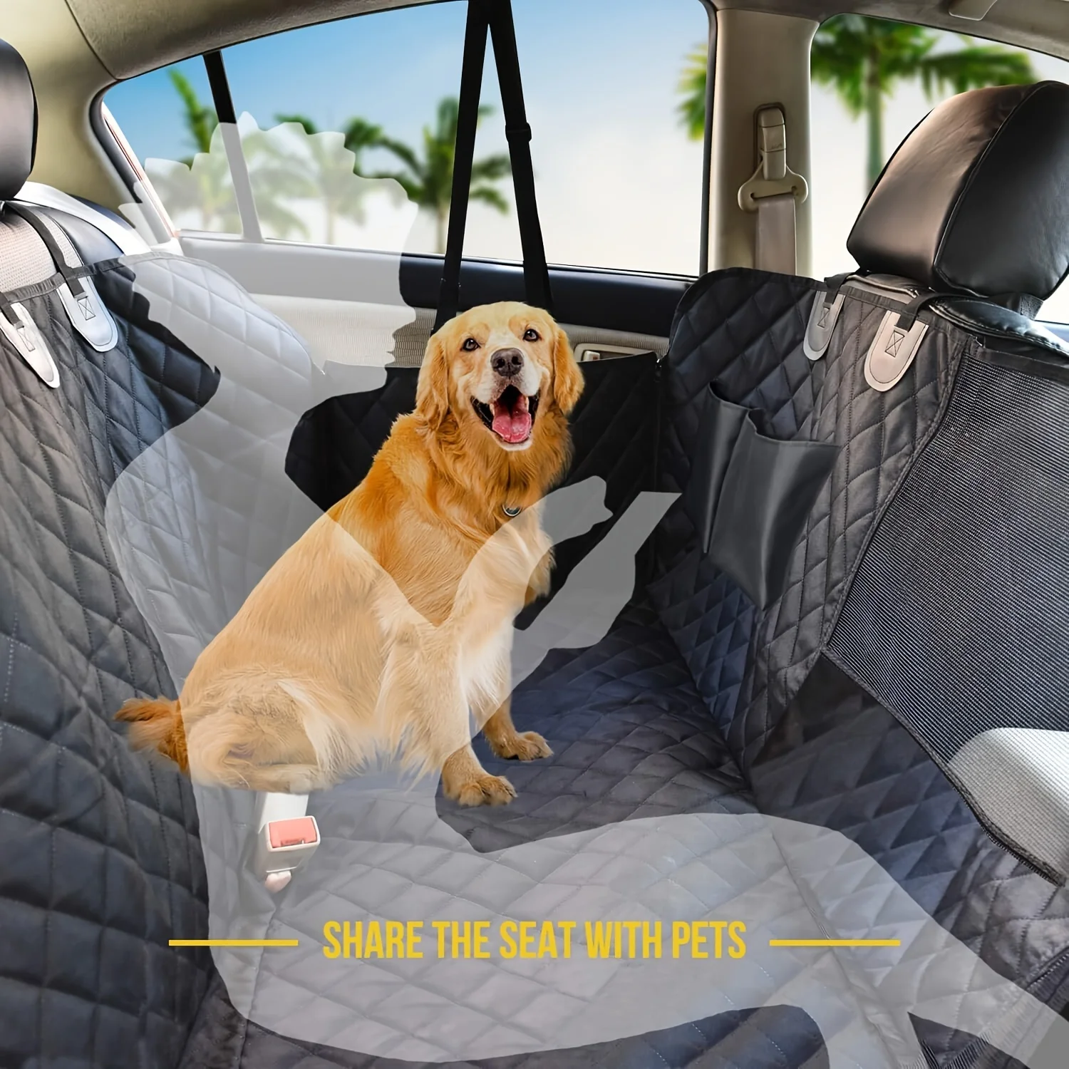 Wholesale Urpower Nylon Polyester Dog Car Seat Cover  with Mesh Window and Storage Pockets Backseat Eco-Friendly Pet Accessory