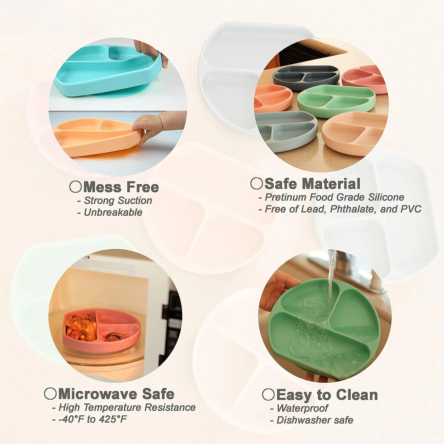 Silicone Infant and Toddler Feeding Plates Spill Resistant Easy to Clean Feeding Plates Bpa Free Silicone Plates