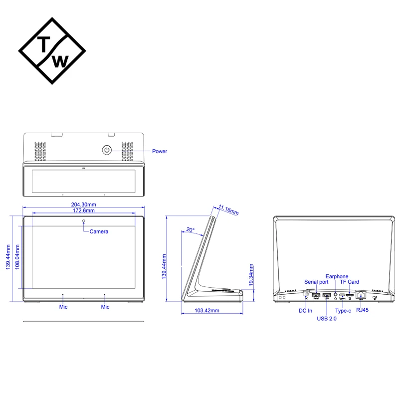 Kid Tablet PC 8 inch L Shape Android 6.0 with RJ45 Port POE OEM All-In-One PC