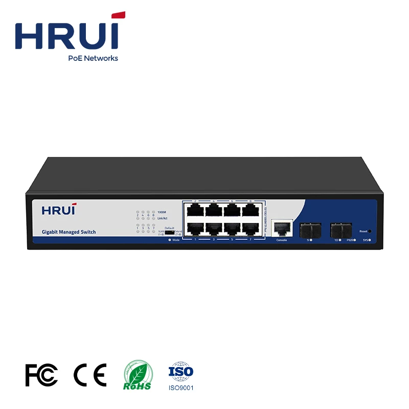 HRUI 8 Ports Gigabit L2 Managed Ethernet Switch With 2 Uplink SFP Ports For CCTV IP Camera