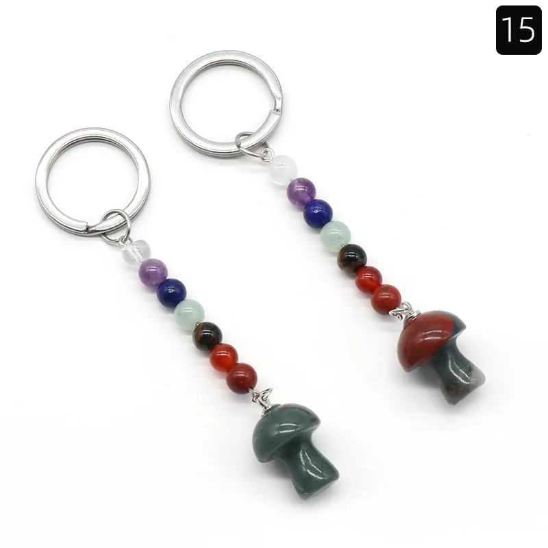 2024 Key pendant Natural Crystal Colorful Stone 2cm Mushroom Keychain Bag Accessories Gift Wholesale