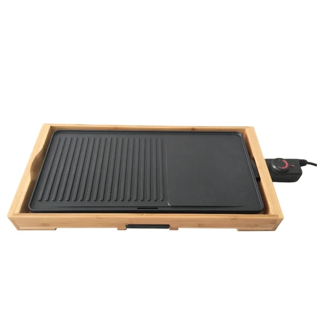 Teppanyaki Grill  Rectangle Bamboo Electrical  Grill With  Detachable  Plate