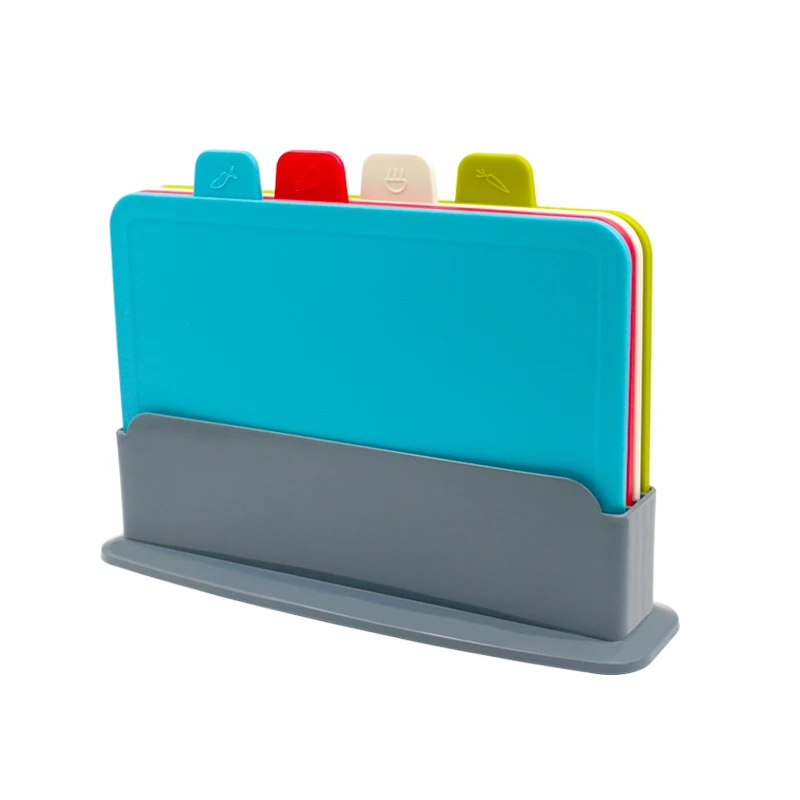 Multi-function Set of 4 Cutting Boards with Color Coded Food Icon Kitchen Plastic Chopping Board Set