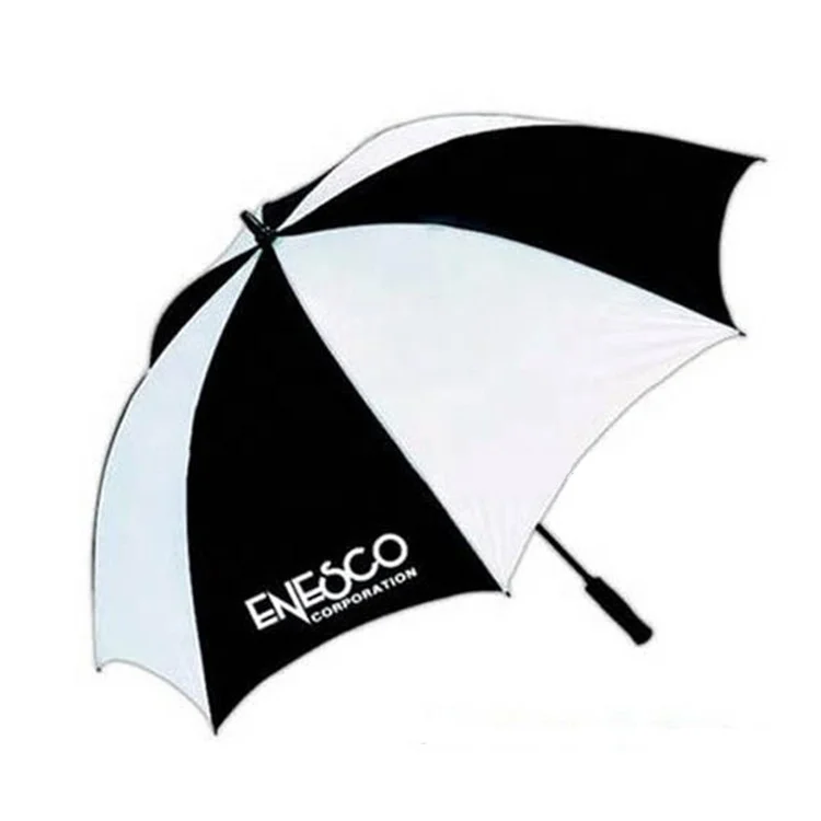 Black and white Windproof Custom Logo Design 30 inch big 60' Arc golf umbrella with wind vent