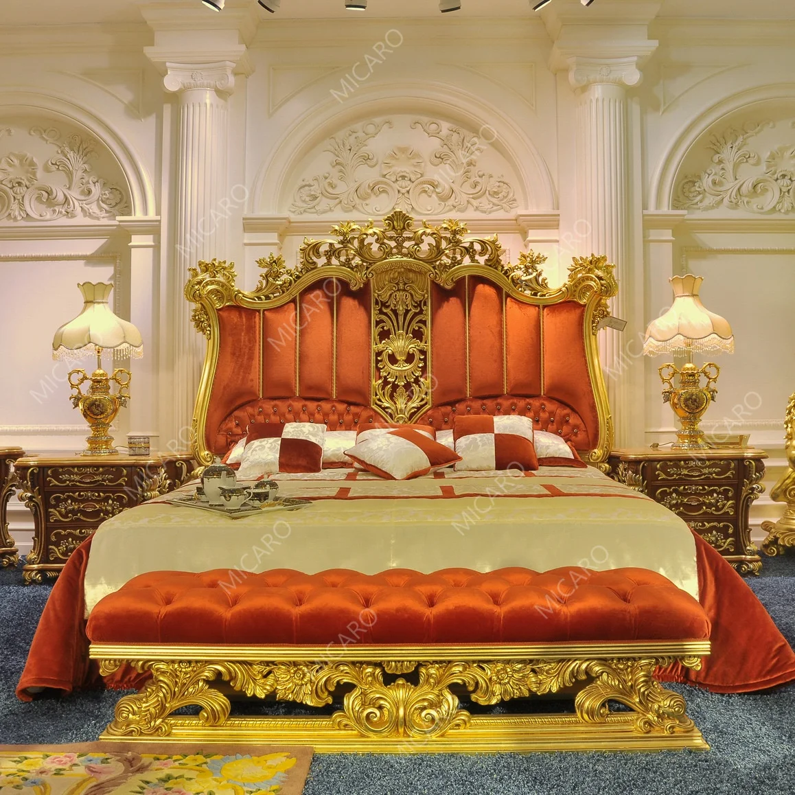 Royal luxury Italian classic antique design carving king size home furniture bedroom set