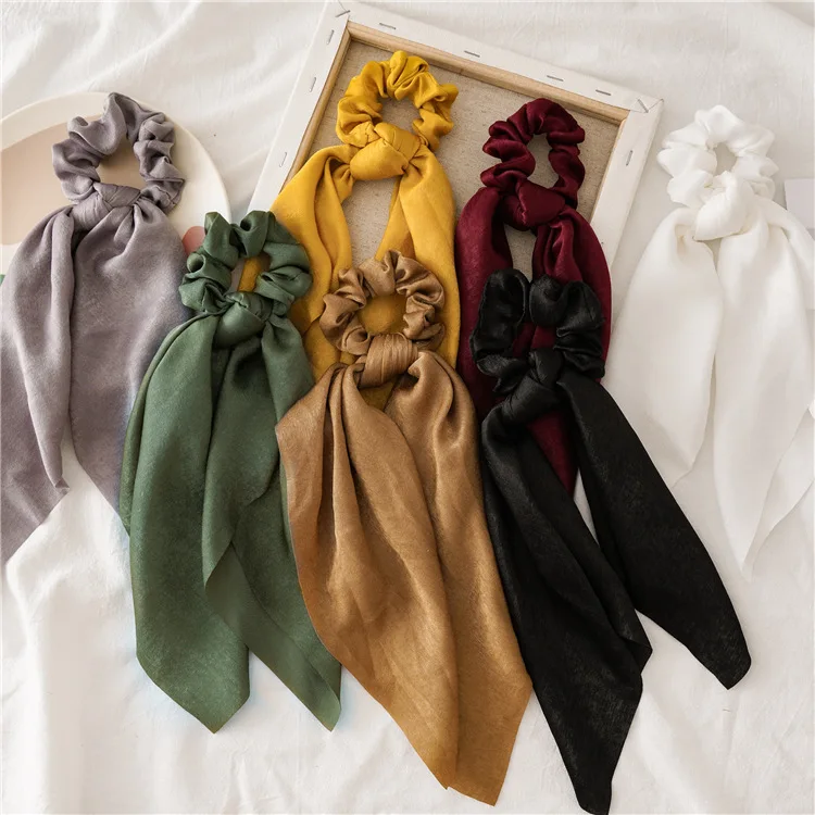 Women Solid Satin Large Ribbon Hair Rope French Ladies Headband Boutique Hair Accessories Wholesale