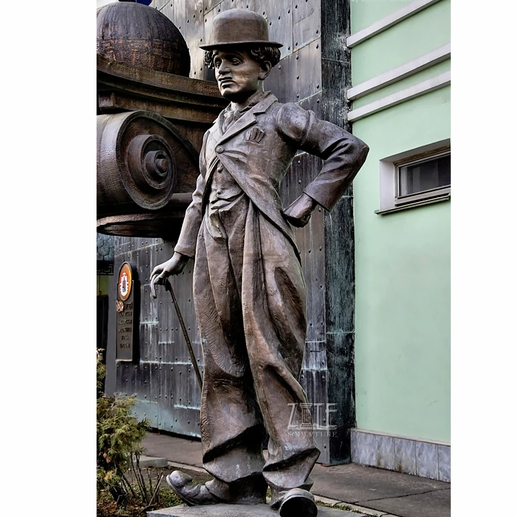 Outdoor street life size famous metal actor sculpture bronze chaplin statue