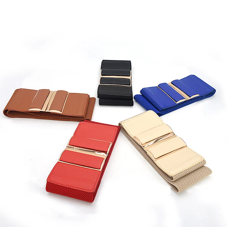 Decorative ladies elastic fashion women dress waistband wide pu belts with big buckle