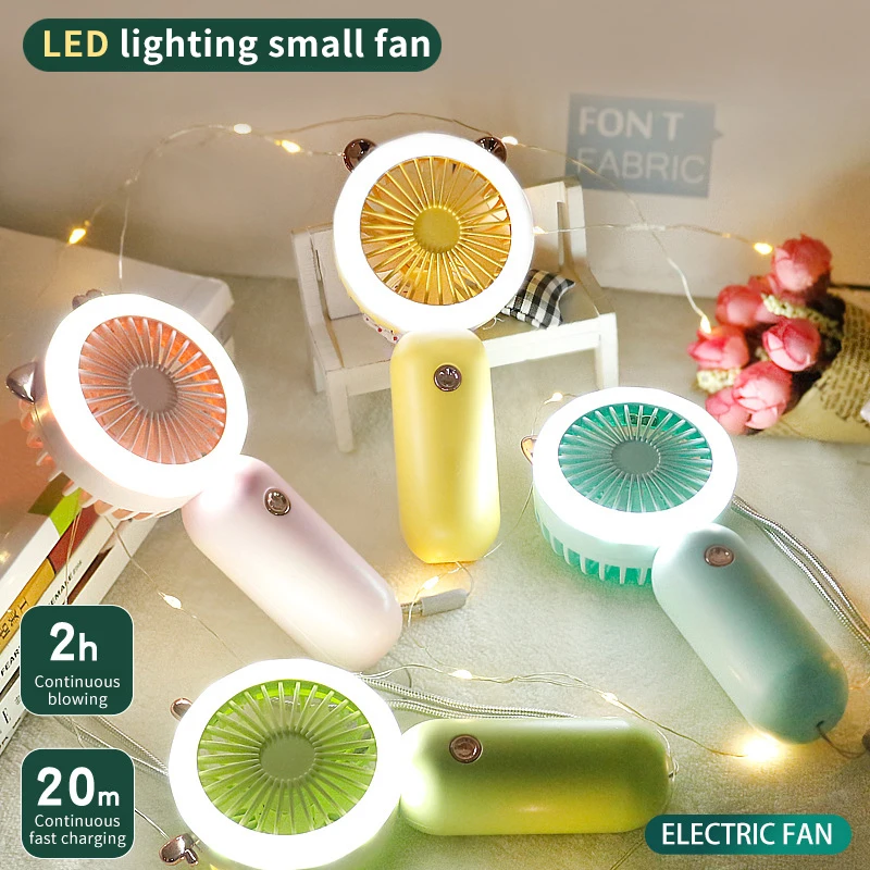 2023 New Handheld Mini Cooler Plastic Cordless Table Rechargeable Usb Car Flexible Fan With Lamp Price For Cooling Summer