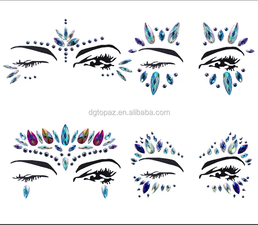 Free sample Face jewels custom mermaid tattoo sticker factory crystal face jewels